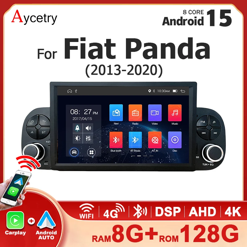 Autoradio Android 15 8G 128G avec Carplay sans fil, 8 cœurs, stéréo pour Fiat Panda 2013-2020, Bluetooth, écran 7 pouces, lecteur multimédia