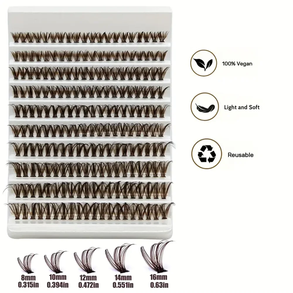 200 Pcs Brown Cluster Eyelashes 40D Grafting Individual Volume Lashes Extension Makeup Tool For Natural And Dramatic Look