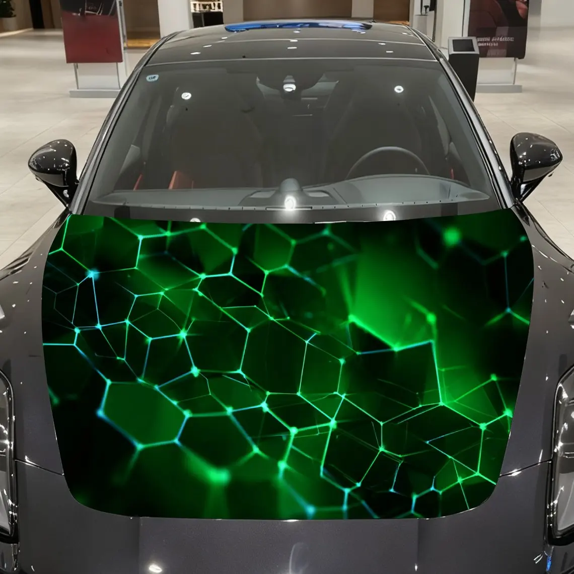 

Fluorescent Green Hexagon Network Car Vinyl Wrap, PVC Material Waterproof Car Hood Sticker, Self-Adhesive Scratch-Resistant Stic