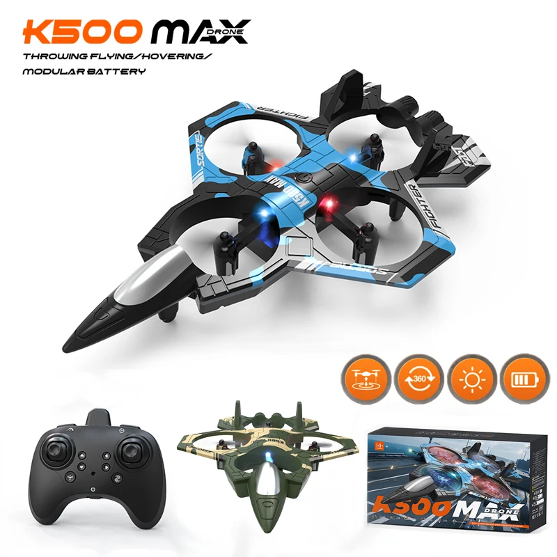 

K500 MAX RC Самолет-истребитель 2,4G с дистанционным управлением, трюковый планер 360° ° Летающий самолет из пенопласта EPP Rolling Flight со светодиодными игрушками для детей