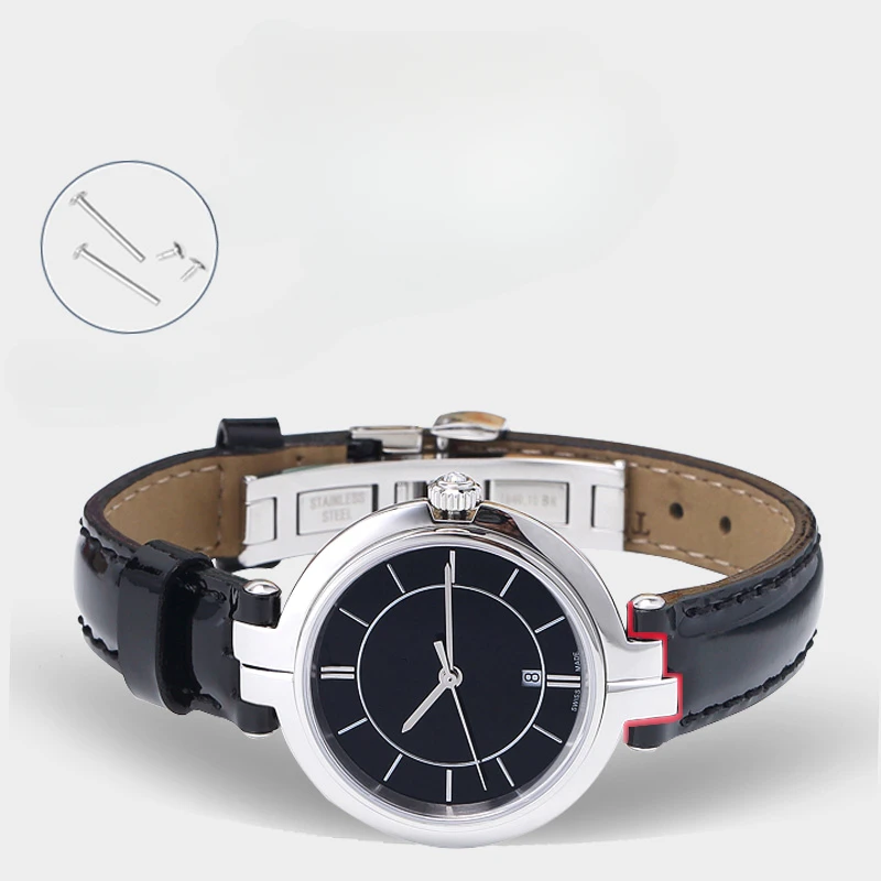 For Tissot 1853 Flamenco Cowhide Leather Watchband Women T094 Replace Original Cowhide Concave Interface 12mm Watch Strap