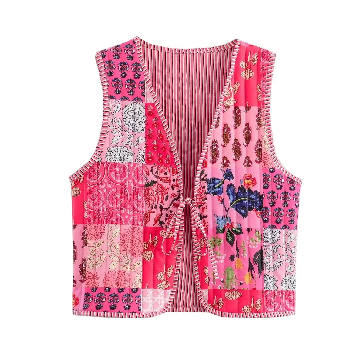 Quilted Lace Up Print Woman Vest Vintage 2024 Autumn Winter Fashion Female ladies retro national style Tops girls Outwear