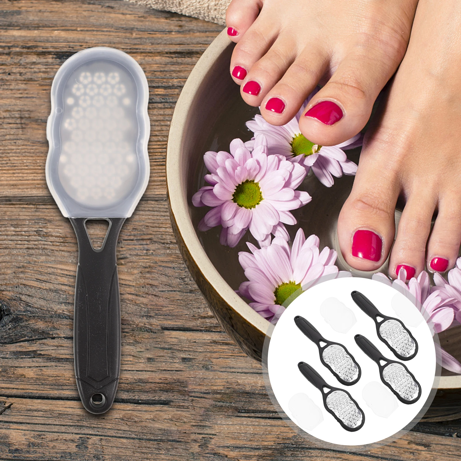 

4Pcs Foot File for Rough Calluses Hard Skin Remover Pedicure Tool Stainless Steel Foot Scrubber with Cover Smooth Feet Care Set