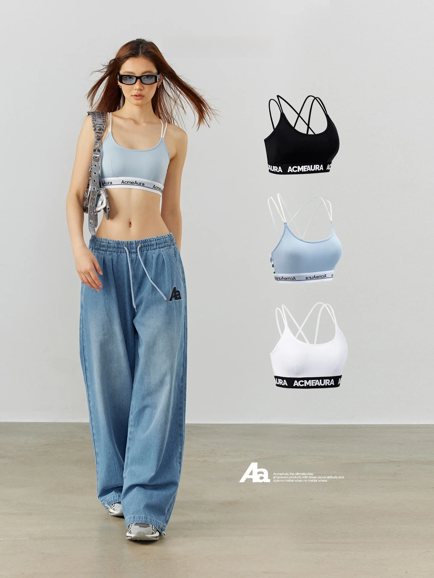 

Blue Sportswear Bra for Women Jazz Dance Streetwear Outerwear Underwear with Built-in Chest Pad ort Sle Nylon Fabric