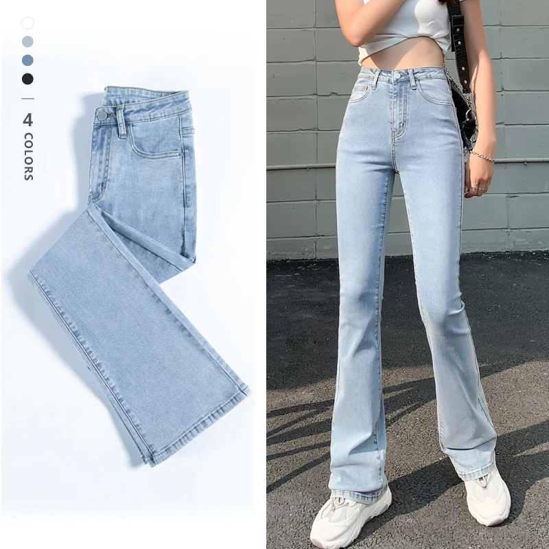

Flared Jeans Woman High Waist Wide Leg Pants New Leisure Fashion Stretch Elasticity Washde Denim Trousers For Female Plus Size
