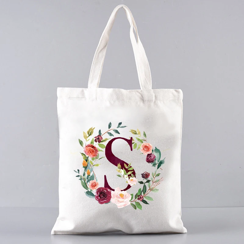 Vintage Design Letters With Flower Women Casual Tote Bag Large Capacity Canvas Travel Lunch Shoulder Handbag Eco Shopping Bag