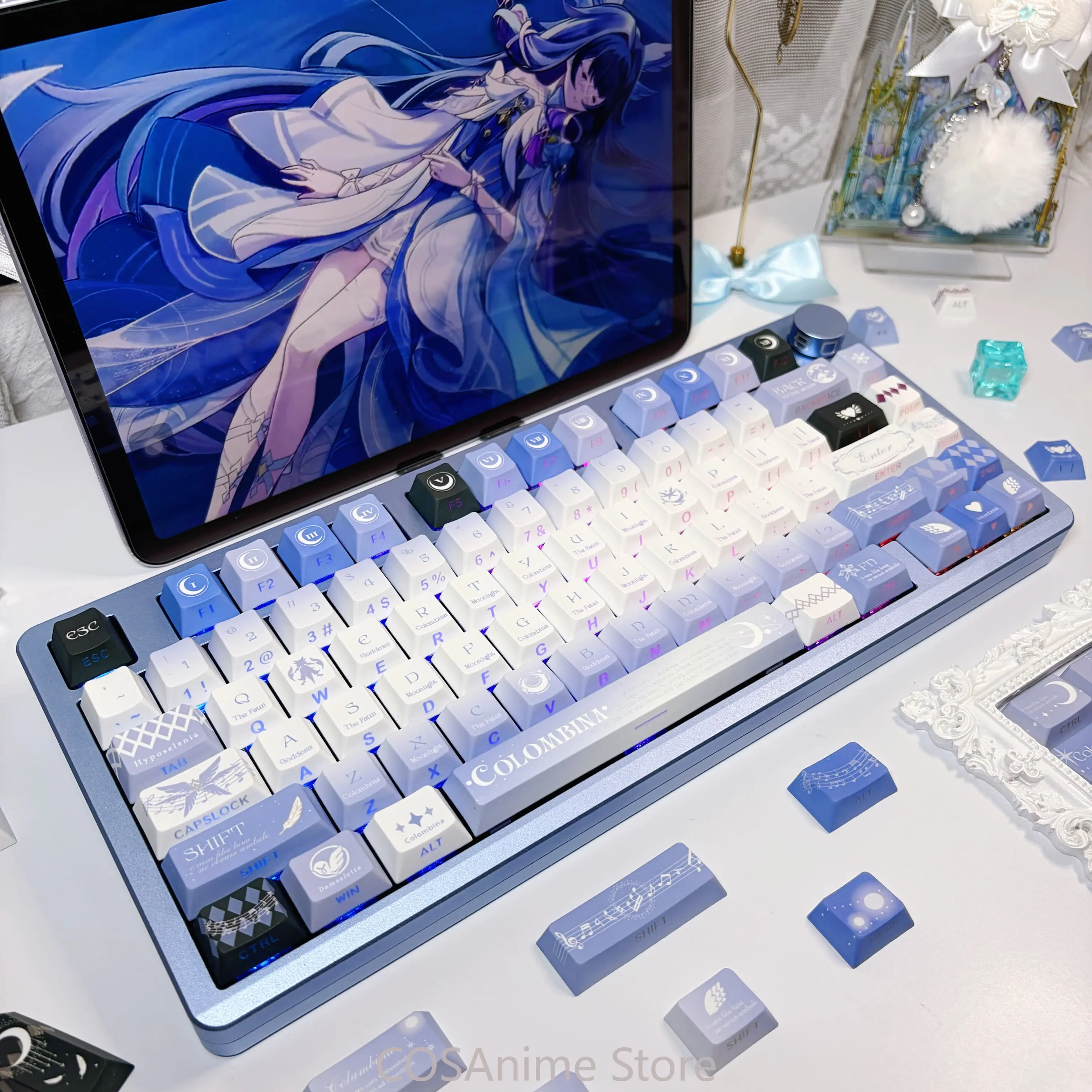 Genshin Impact Columbina Anime Cosplay Side Lighting Cartoon Keycaps PBT Mechanical Keyboard Keycap Keyboards Cap Fans Gift view 5