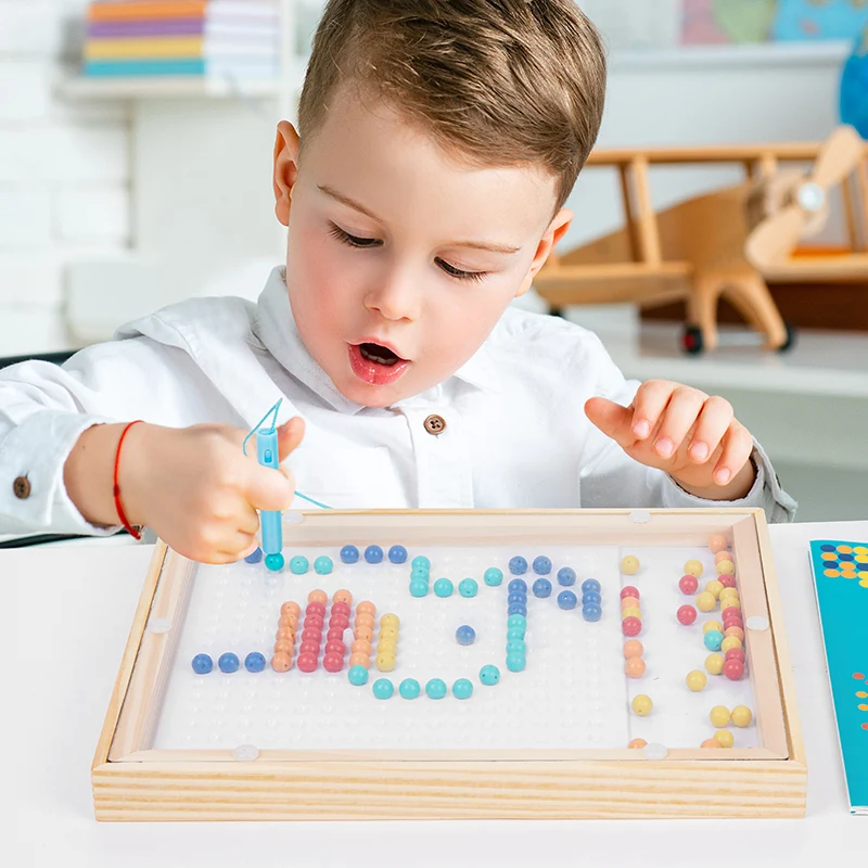 Magnetisches Zeichenbrett für Kleinkinder, Magnetperlen und Stift, Zeichenbrett, Montessori, pädagogisches sensorisches Reisespielzeug, Geschenke für Kinder