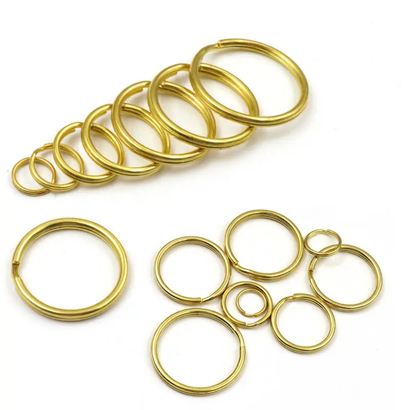 100pcs Solid Brass Split Rings Double Loop Keyring 10-35mm Keychain Keys Holder DIY Leather Craft hardware