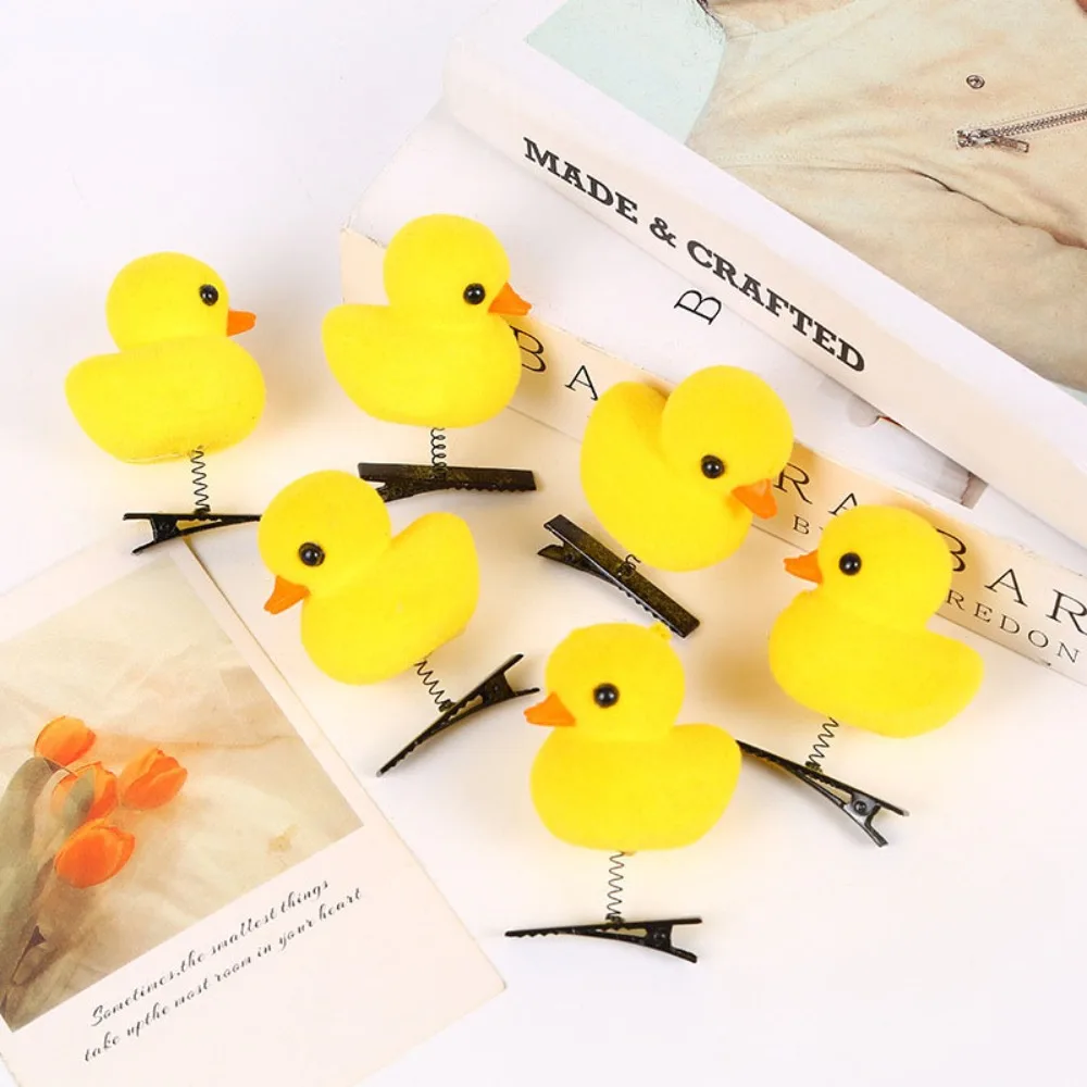 

6pcs Sweet 3D Little Yellow Duck Spring Hair Clip Cartoon Four Leaf Clover Hairpin DIY Cute Duckbill Clip Women Girl