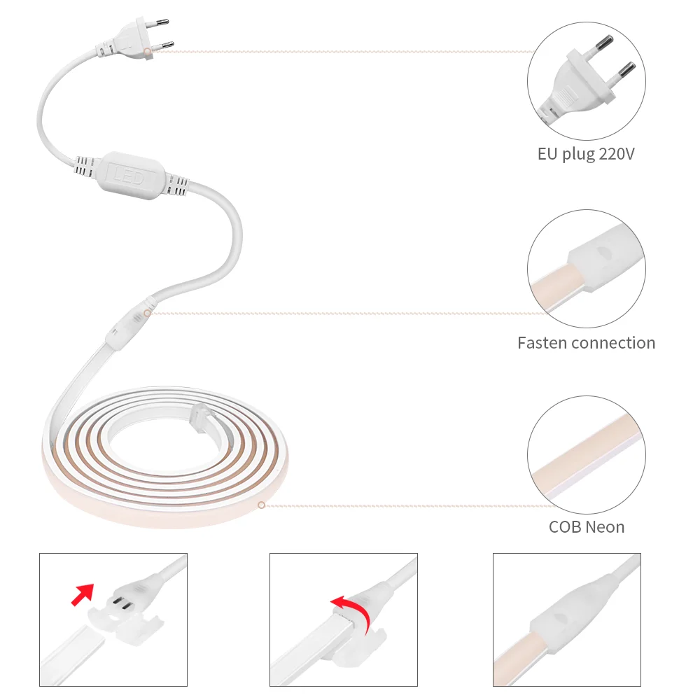 1-100M światła pasek COB Led CRI90 288leds/m Super jasne oświetlenie elastyczne taśma oświetleniowa LED liniowe 220V dla ogrodowa IP67