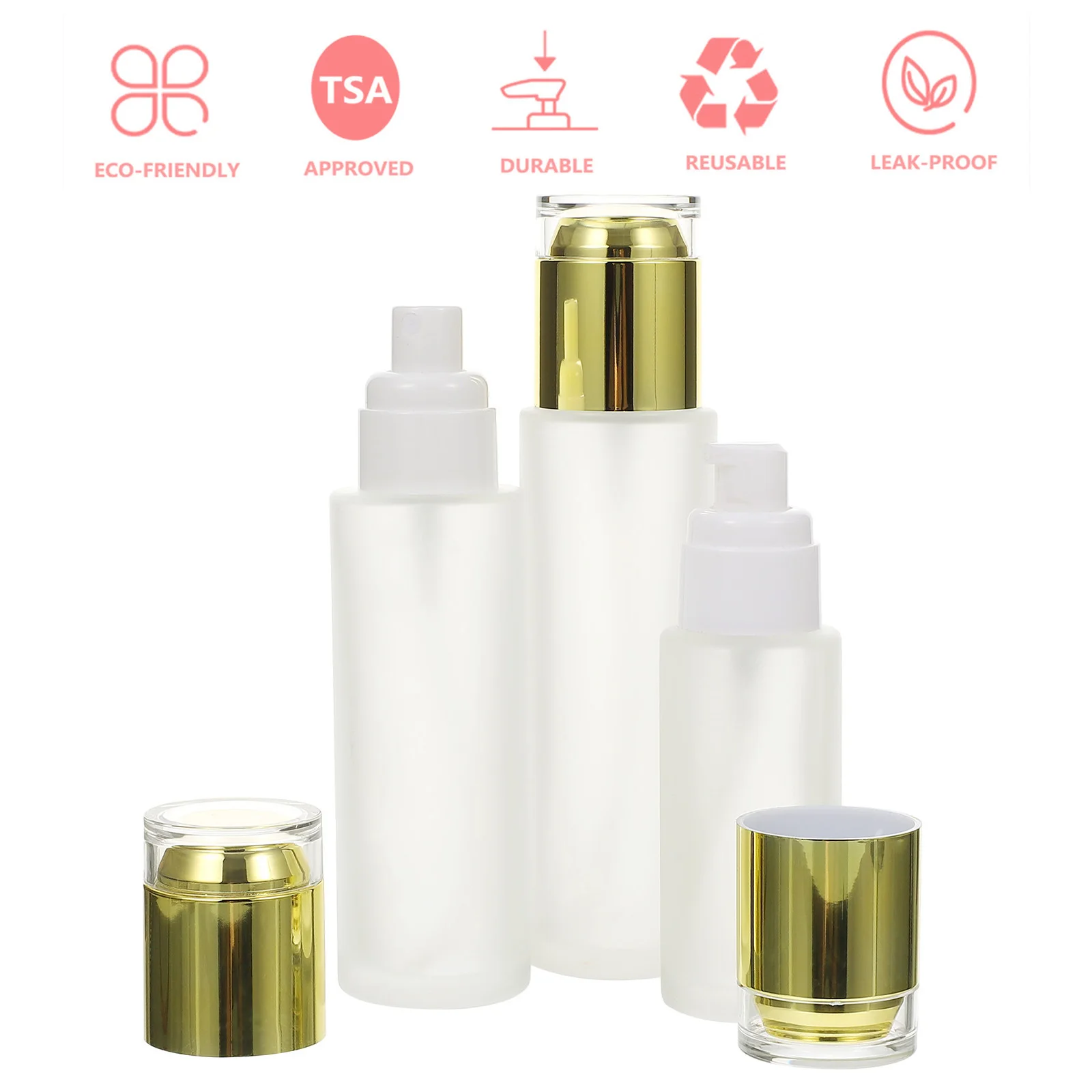 3Pcs Travel Refillable Bottles Set Frosted Glass Subpackaging Containers for Lotion Shampoo Shower Gel Dispensers Emulsion