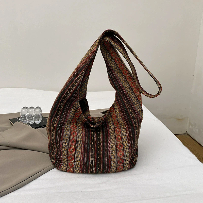 Damen Boho Chic Aztec Tote Bag Ethnic Sling Umhängetasche Schultertasche für Arbeit Reisen Lady Stricken Canvas Gypsy Hippie Bag – Detail 18