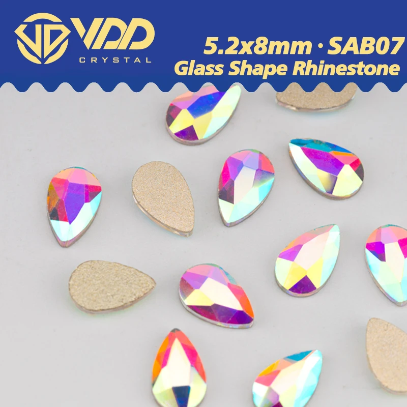 VDD 5.2x8mm 100/500/1440Pcs Glass Shape Crystal AB Rhinestones Flatback Stone Wholesale For DIY Nail Art Accessories SAB07