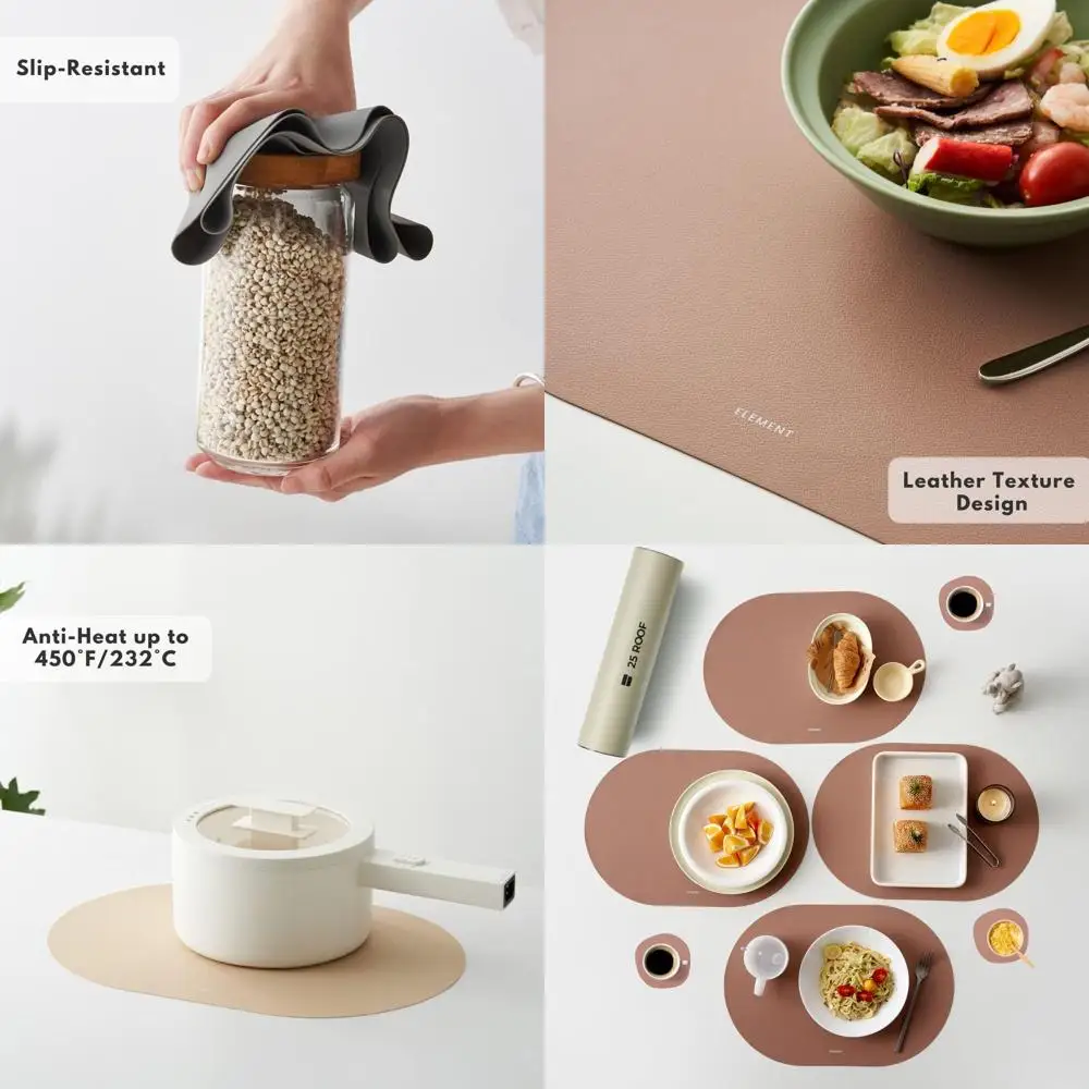 

Set of 4 Clay Pink Oval Silicone Placemats with Matching Coasters - Heatproof, Water-Resistant, Non-Slip Modern Table Mats for J