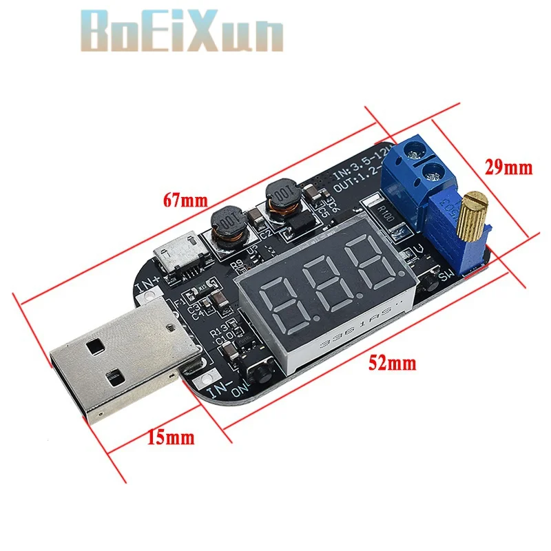 With Current USB Micro USB 5V to 3.3V 9V 12V 18V 24V Adjustable Buck-Boost Power Supply Voltage Regulator Module LED Display