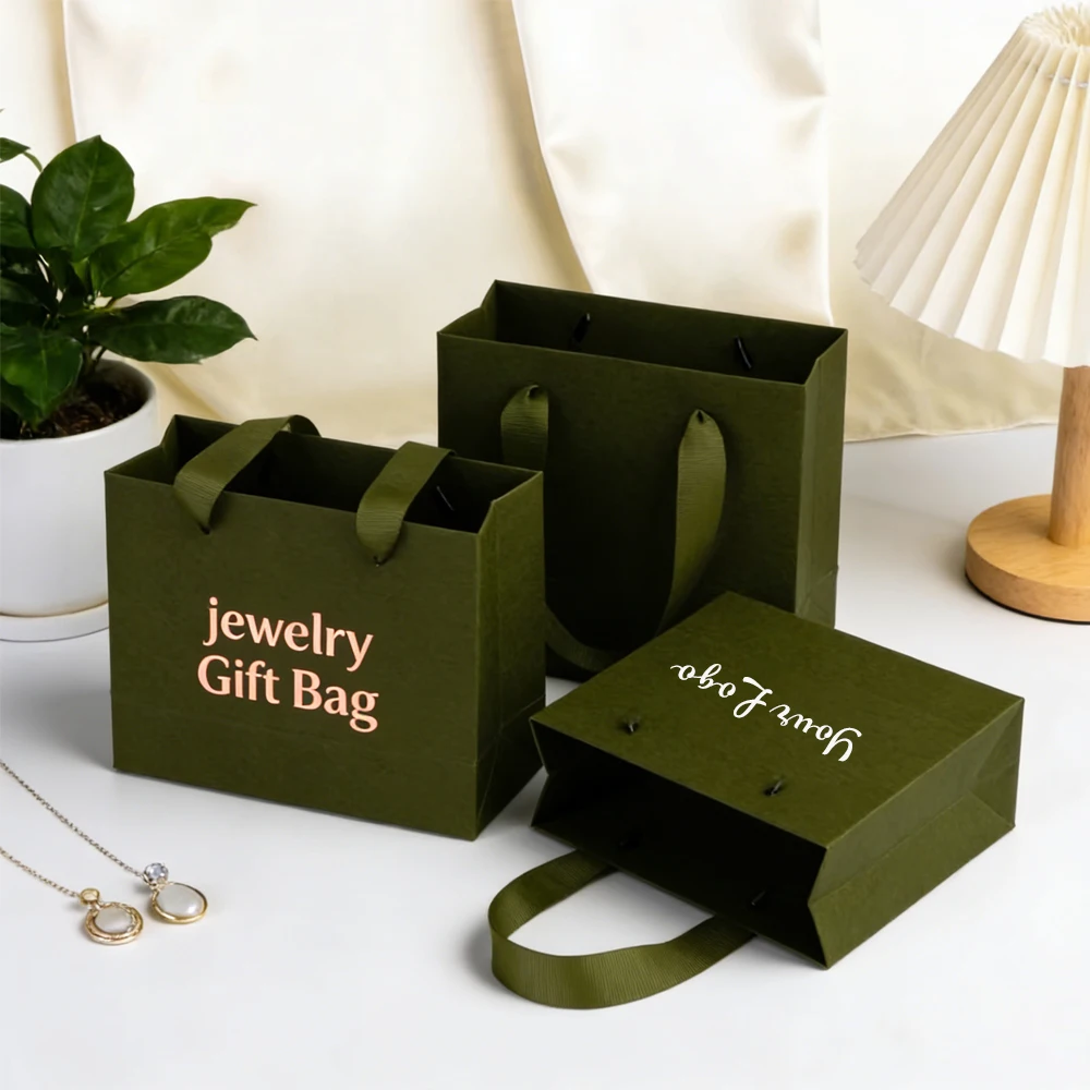 

Зеленые подарочные пакеты для украшений, коробки для парфюмерии и конфет, подарочные сумки с ручкой, персонализация логотипа, свадебные подарки для упаковки печенья