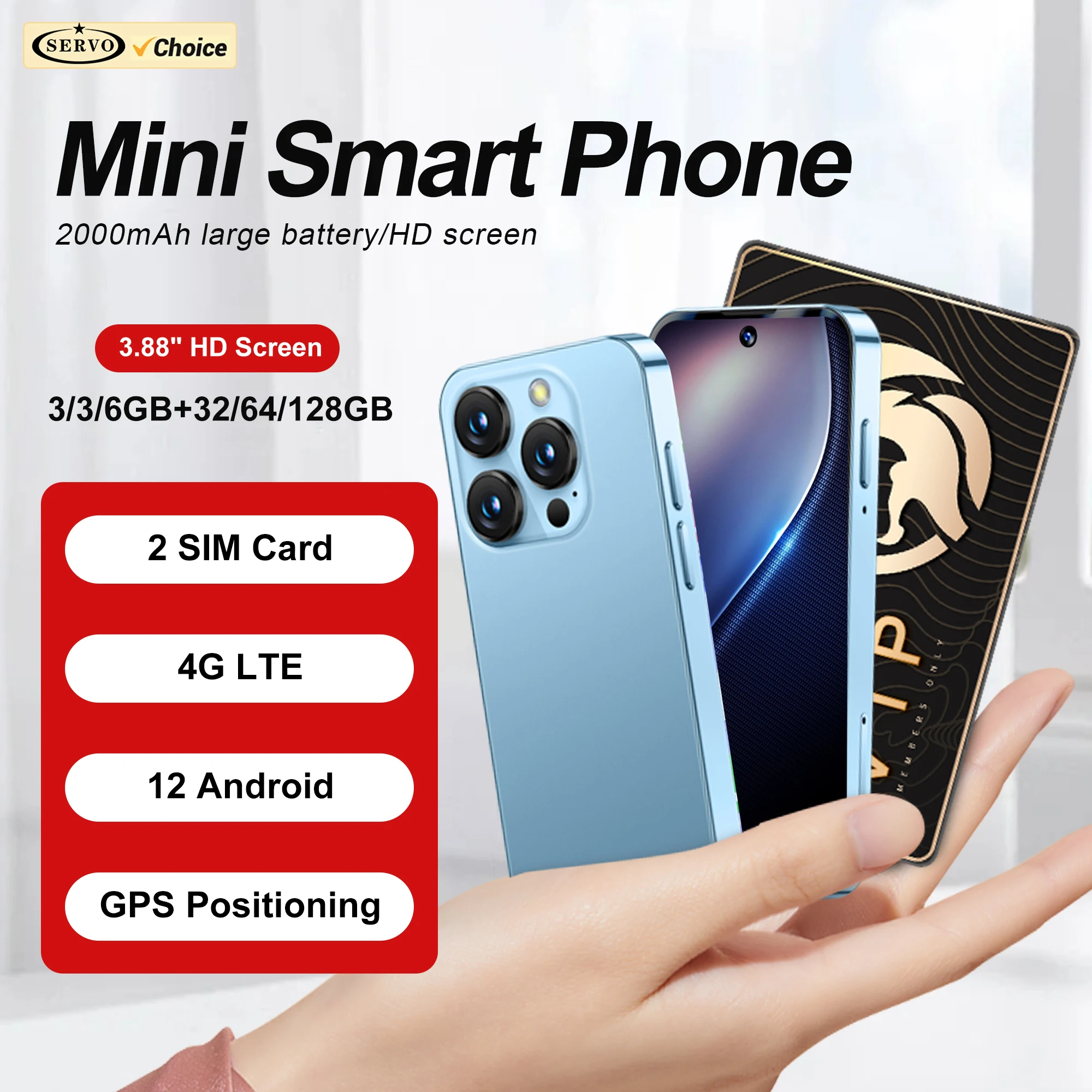 SERVO 19PRO 4G LTE Mini Smartphone Android12 System Play Store RAM 6GB ROM 128GB GPS OTG 2 SIM 3.88