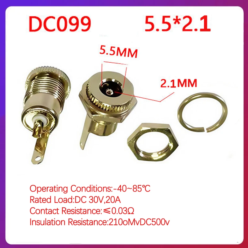 1PC DC099 DC Jack DC Power Plug Connector 5.5 X 2.5 / 5.5 X 2.1 mm DC Male Plug for Welding Line DC Female Socket 5.5 X 2.1/2.5
