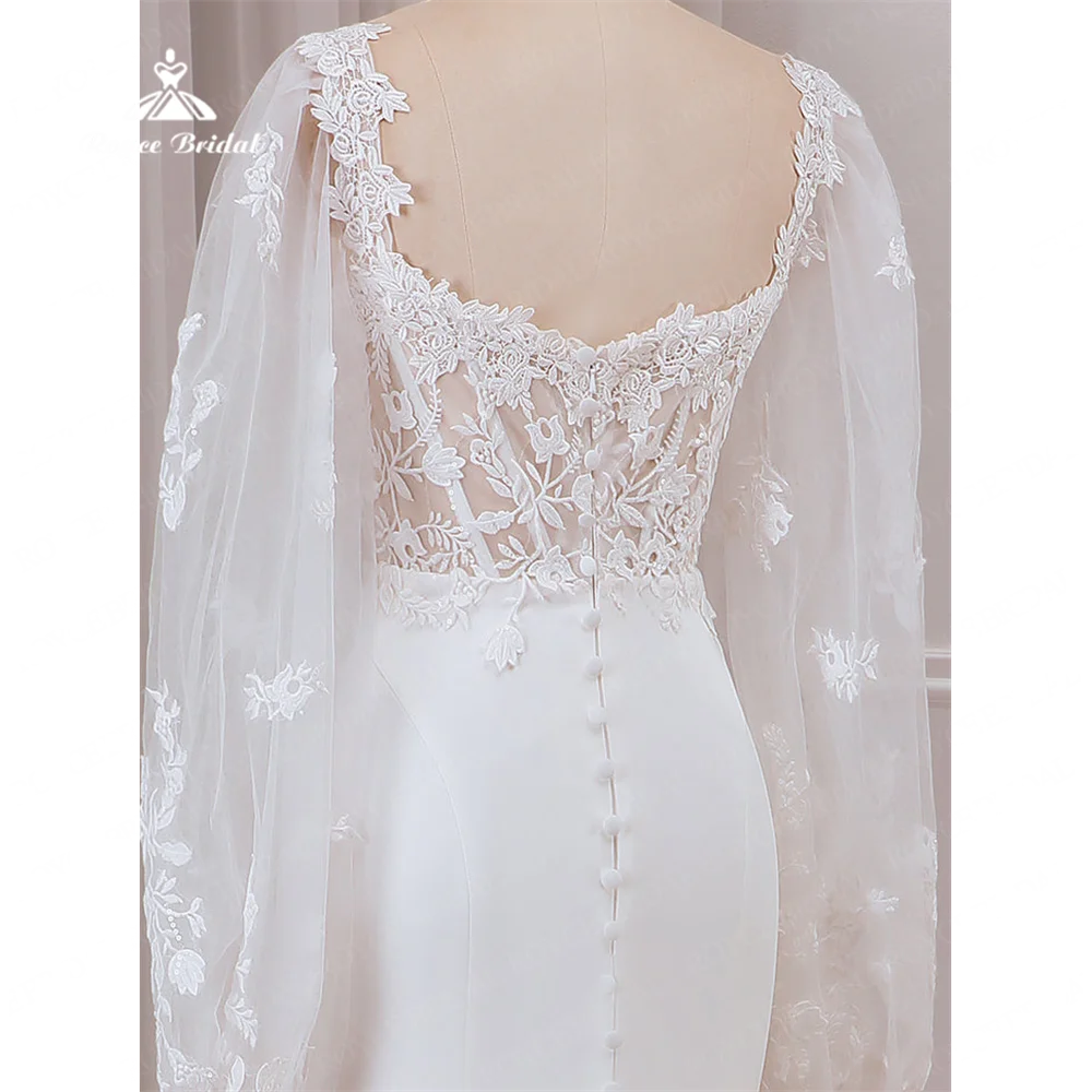 Roycebridal lange Ärmel quadratischer Kragen Brautkleid Spitze Kapelle Zug Brautkleid vestidos novias bodarobe de mariéevesti