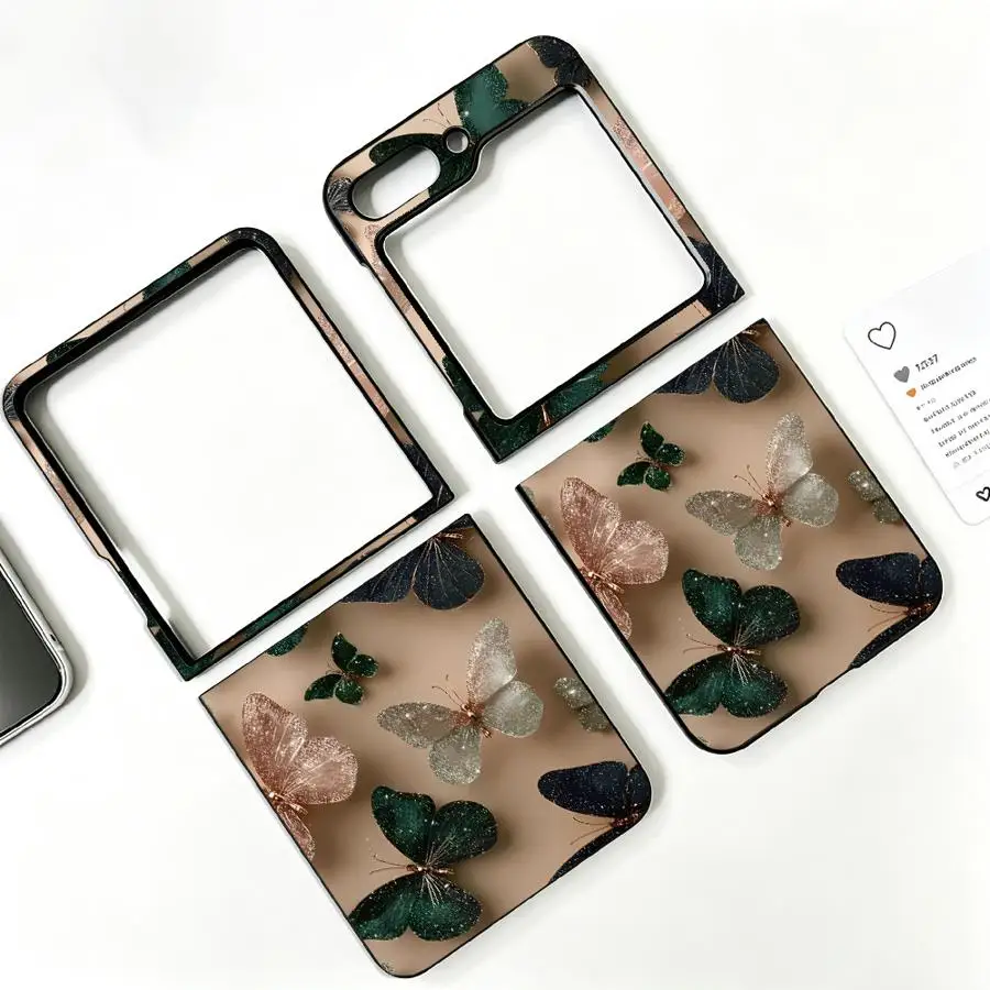 Green Beige Butterfly Case for Samsung Galaxy Z Flip 8 Flip3 Flip5 Flip6 Flip4 Flip7 FE Z Flip 7 6 5 4 3 Back Phone Cover Funda