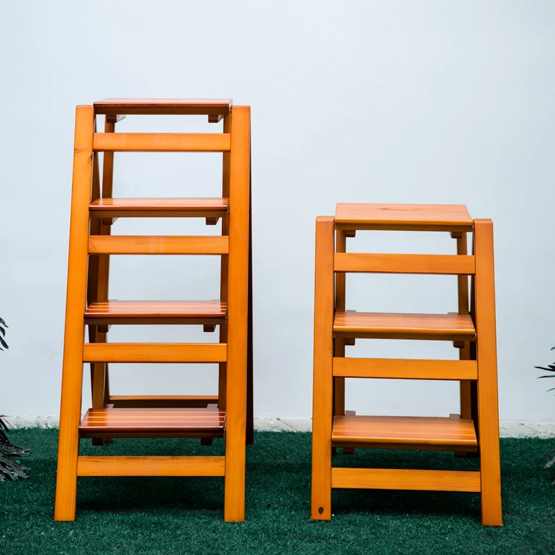 

Solid wood ladder stool Multifunctional folding ladder chair Indoor ladder chair Dual-purpose three-step stair climbing tread