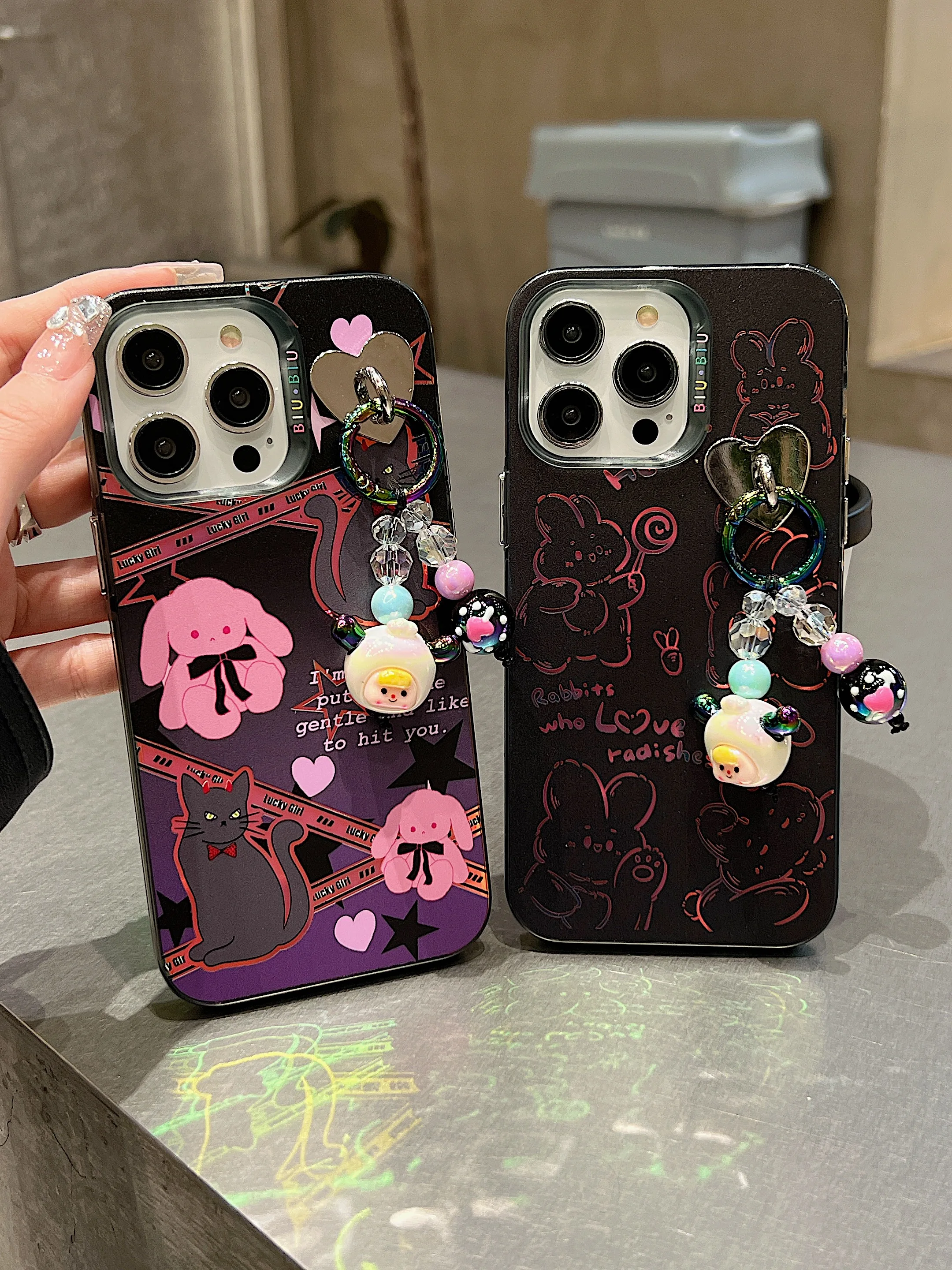 

INS Cartoon Phone Case for Iphone 13 14 15 Pro Max Colorful Macarons Lollipop Rabbit Love Cat Pattern Full Coverage Phone Cover