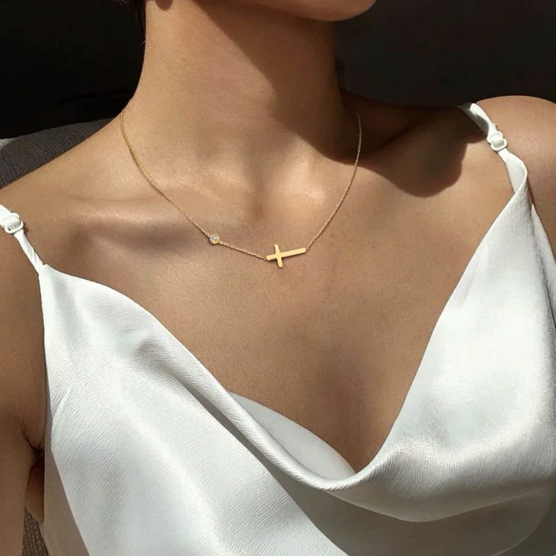 XIYANIKE 316L Stainless Steel Necklace for Women Vintage Style Gold Color Cross Shape Women's Necklace Ladies Jewelry Party Gift image 2