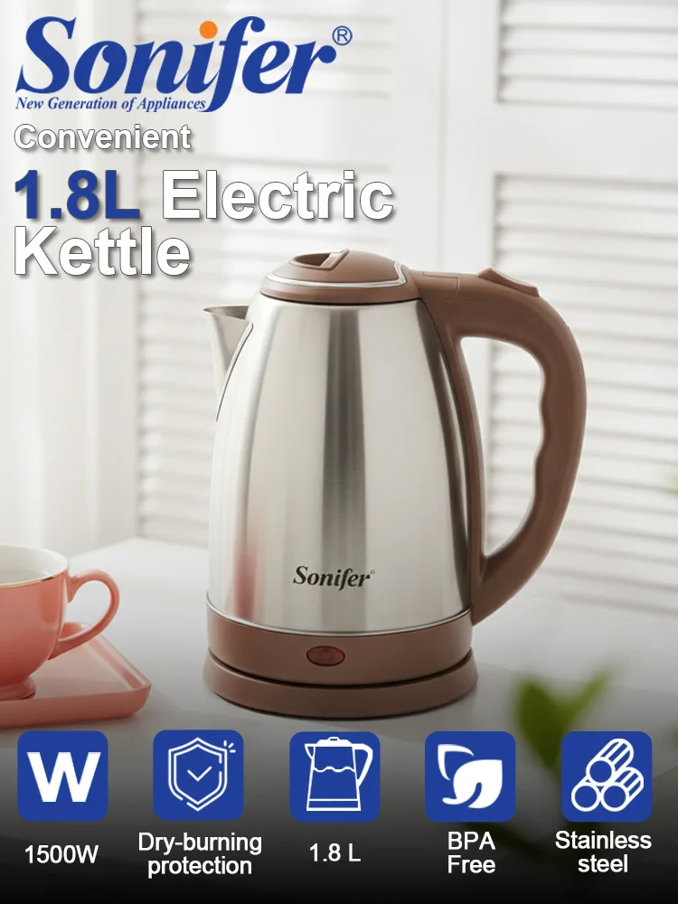 Electric Kettle Sonifer SF-2051 1500W 1.8L Stainless Steel Water Kettle Fast Boiling Auto Shut Off Home Kitchen