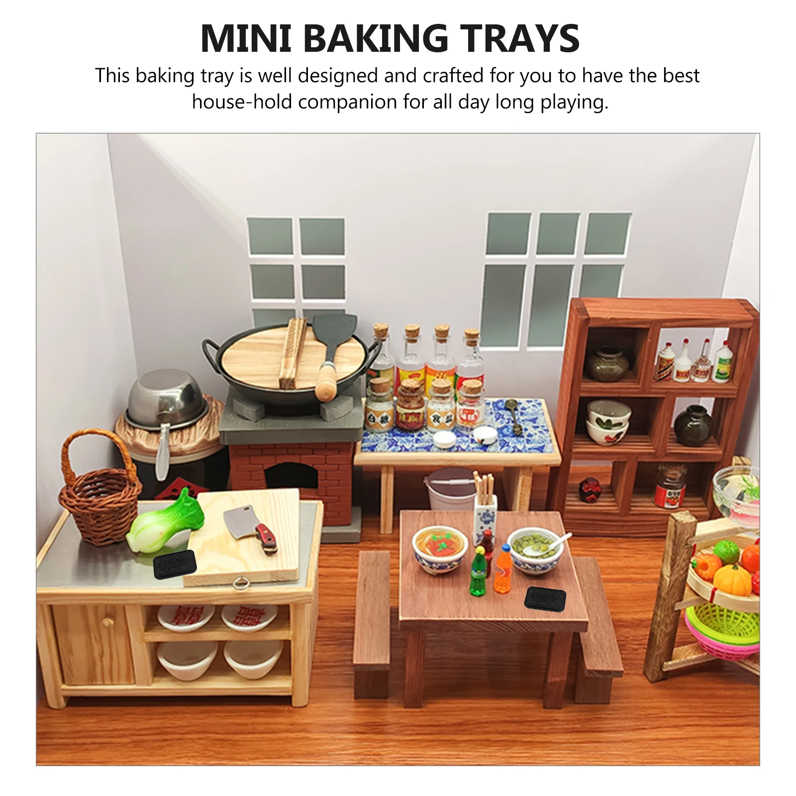 

4Pcs Mini Baking Tray Alloy Kitchenware for Dollhouse Decor DIY Home School Kindergarten Lightweight Small Pan Creative