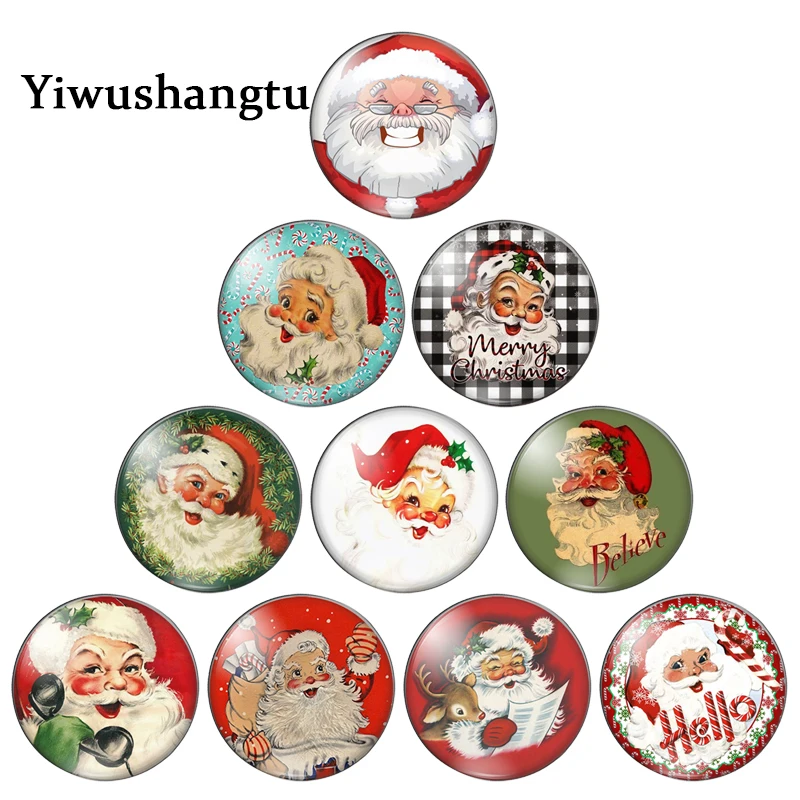 Cute cartoon Santa Claus christmas Art paintings 12mm/18mm/20mm/25mm Round photo glass cabochon demo flat back Making findings