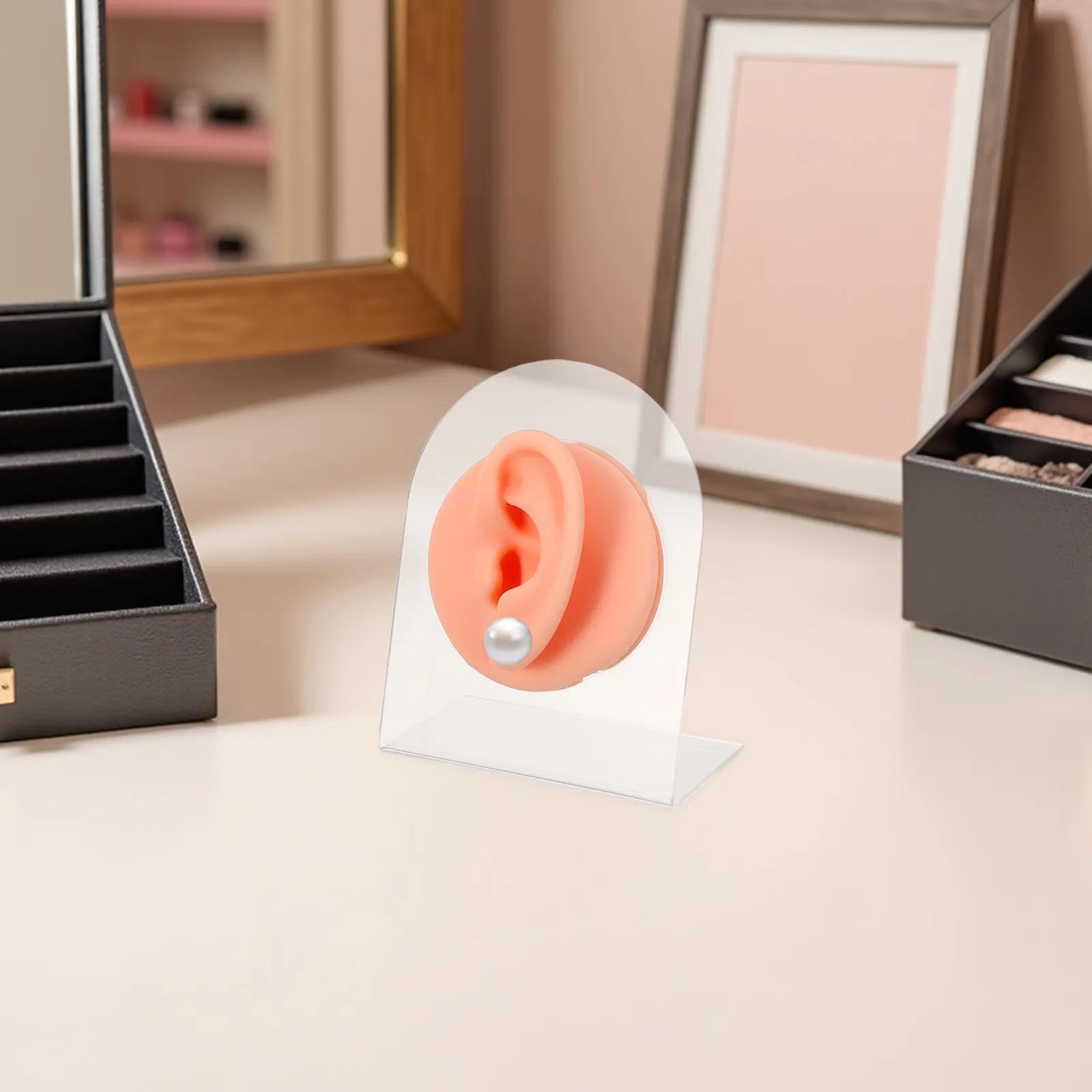 

1 Pair Silicone Ear Piercing Practice Kit Left Right Realistic Human Body Part Display Stand Teaching Prop Piercing Display Ear