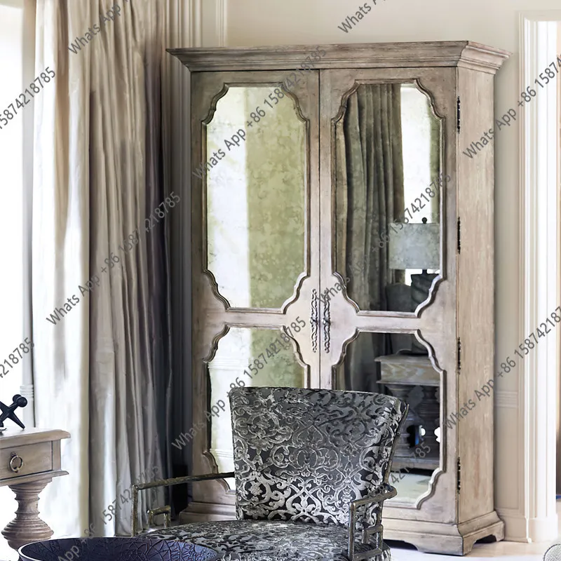 

American rural retro solid wood wardrobe French light luxury old wardrobe bedroom villa high-end custom coat cabinet