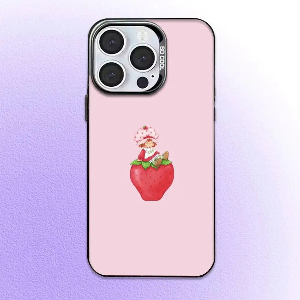 حافظة هاتف S-Strawberry Cute Shortcak لهاتف iPhone17,16,15,14,13,12,11 Plus، Pro Max غطاء مقاوم للصدمات من الحلوى السوداء غير اللامعة