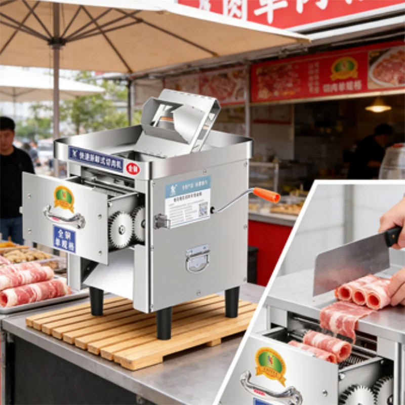 Commercial Engineering Meat Slicer Cutting Slices Strips Cubes Chunks of Frozen Meat Is Suitable Restaurants for Processing Me