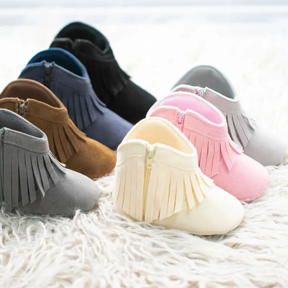 Baby Booties Vintage Tassel Anti-slip Sole Winter Warm Baby Boys Girls Fashion Shoes Snow Booties First Walkers Infant Shoes