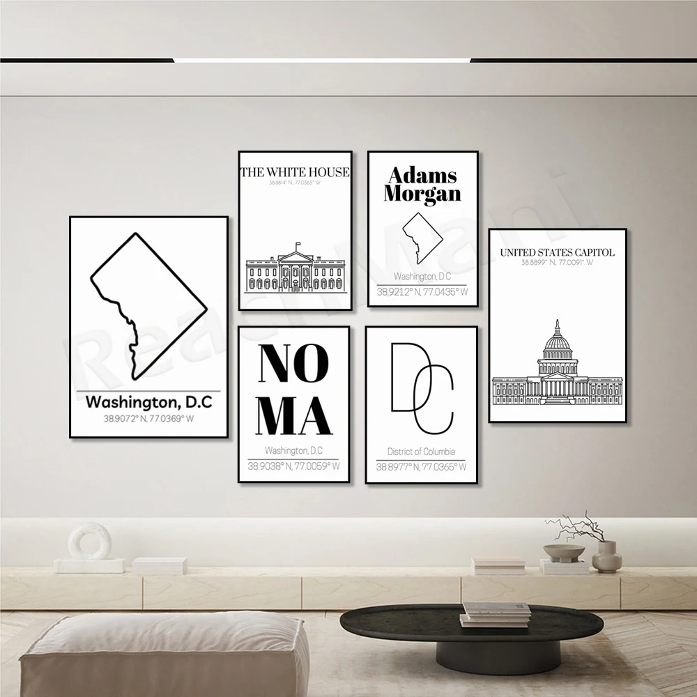 Washington DC Poster, Washington Monument, Karte von Washington, District of Columbia, Weißes Haus, DC Kunstdruck auf Leinwand