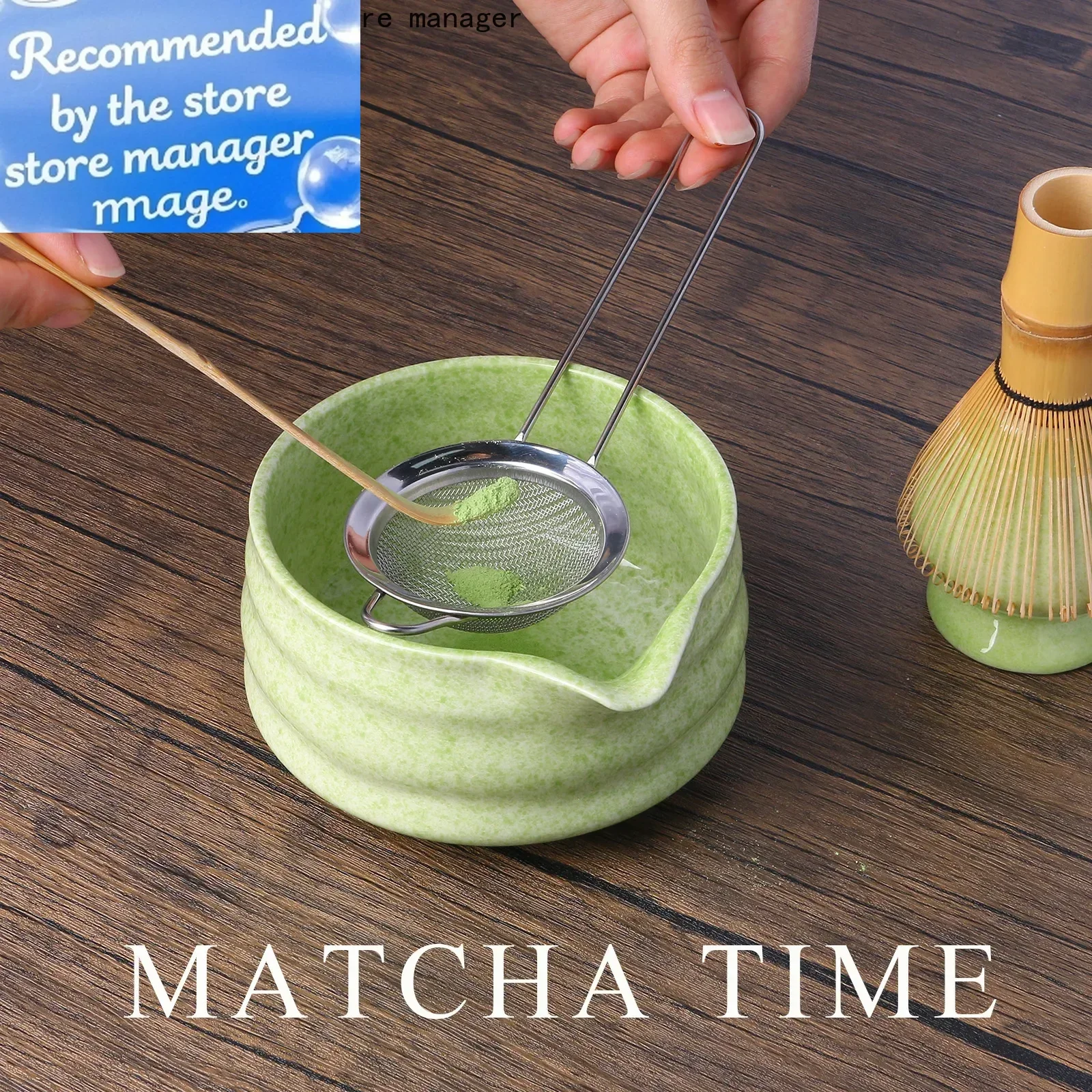

Japanese Matcha Preparation Set Bamboo Whisk and Green Ceramic Bowl for Tea Ceremonies and Beverage Preparation