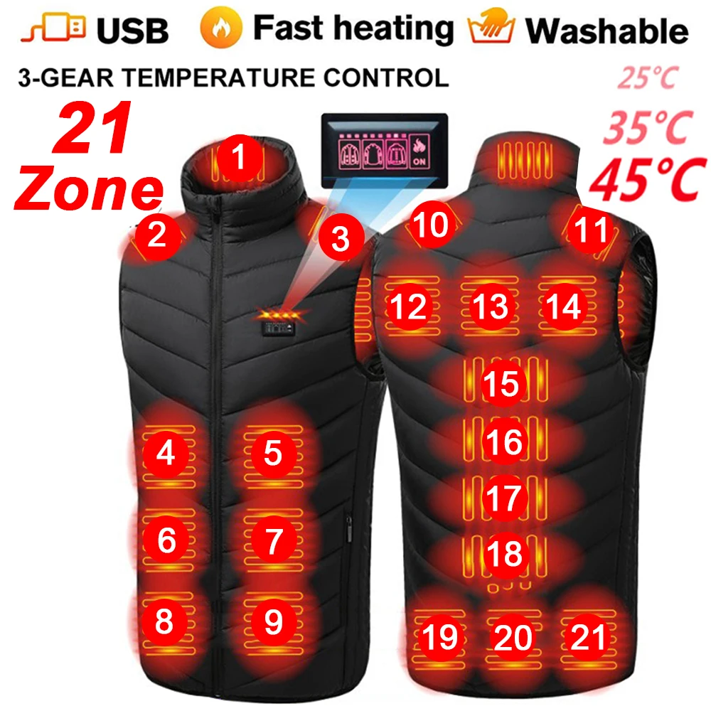 

21 Areas Heated Vest Men Electric Heating Vest Usb Heated Jacket Heated Vest Women Heated Body warmer Heated Down Jacket Winter