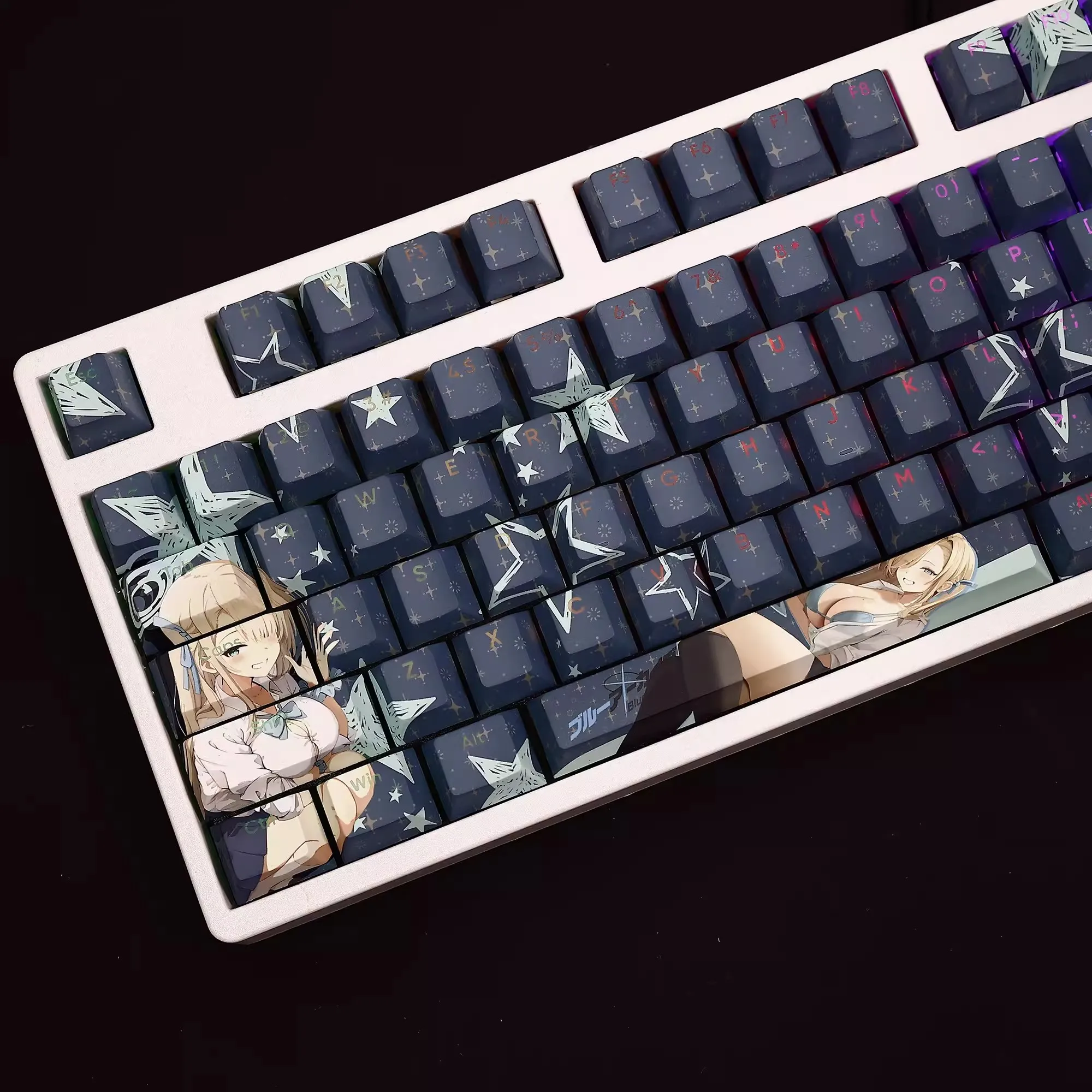 Imagem -02 - Desenhos Animados Anime Gaming Key Caps Arquivo Azul Asuna Keycap Pbt Retroiluminado Ansi 61 87 104 Teclados 108 Teclas Set