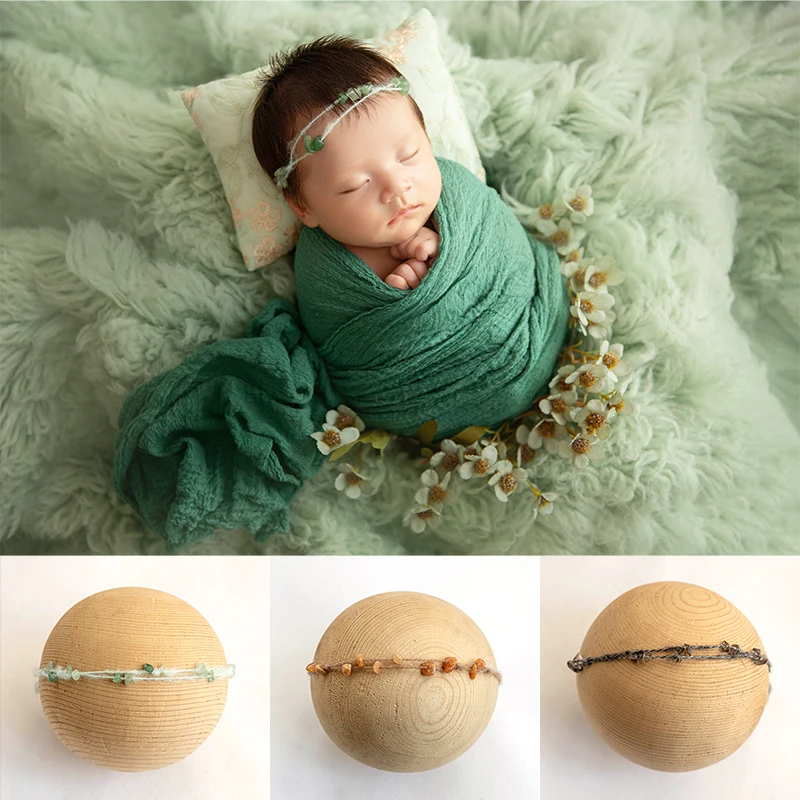 Newborn Photography Headband Colored Stone Pearl Baby Headwear Full Moon Baby Shoot Decorative Props Studio Photo Accessories