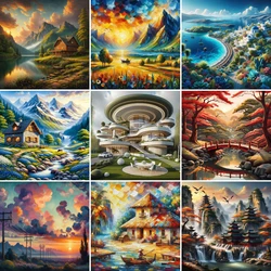 Landscape Fantasy Tower Printed Cross-Stitch Embroidery Complete Kit Handmade Handicraft Knitting Sewing Mulina Promotions Magic