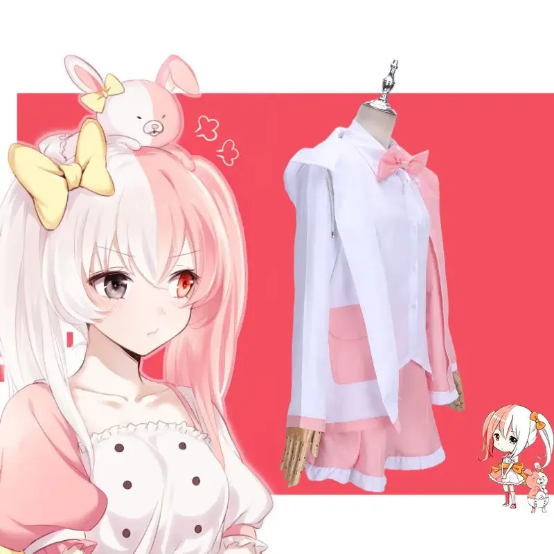 Nieuwe a recruté un cosplay Ronpa Monomi, Kostuum Roze Lange Pruik Beer Speelgoed, anronpa Monokuma Jkuniform CapStrespiration on Set Shirt