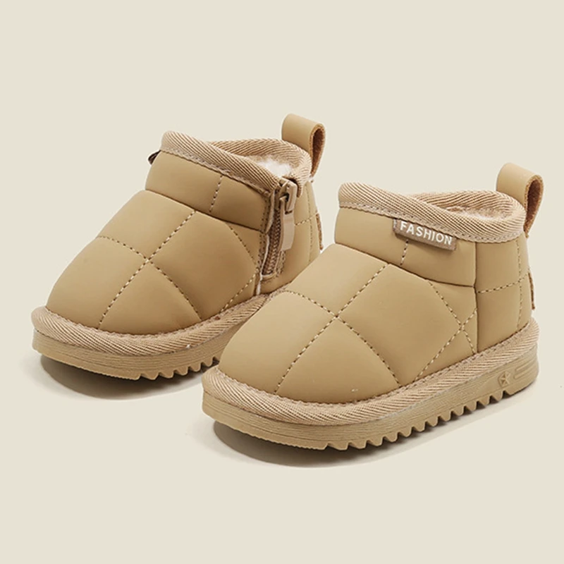 Brand Sewing Fashion Snow Boots For Kids Girls Boys Solid Warm Ankle Boots With Thick Plush Toddler Baby Princess Winter Shoes