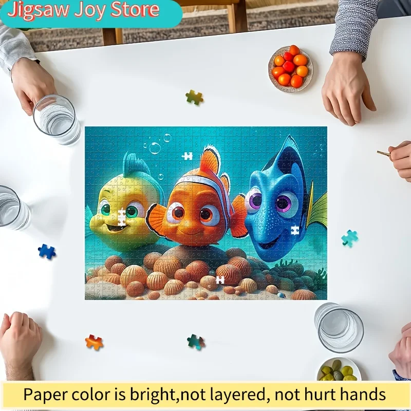 [مفتوح] لغز فسيفساء مسطح ثنائي الأبعاد مصنوع يدويًا يضم شخصيات كرتونية من فيلم البحث عن نيمو، بما في ذلك نيمو ودورى. هدية احتفالية،