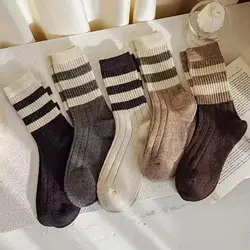 5 Pairs Striped Print Socks, Comfy & Soft Mid Tube Socks, Women's Stockings & Hosiery