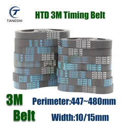 HTD 3M Closed Loop Rubber Timing Belt Length 447/450/453/456/459/462/465/468/471/474/477/480mm Width10/15mm 3M Synchronous Belt