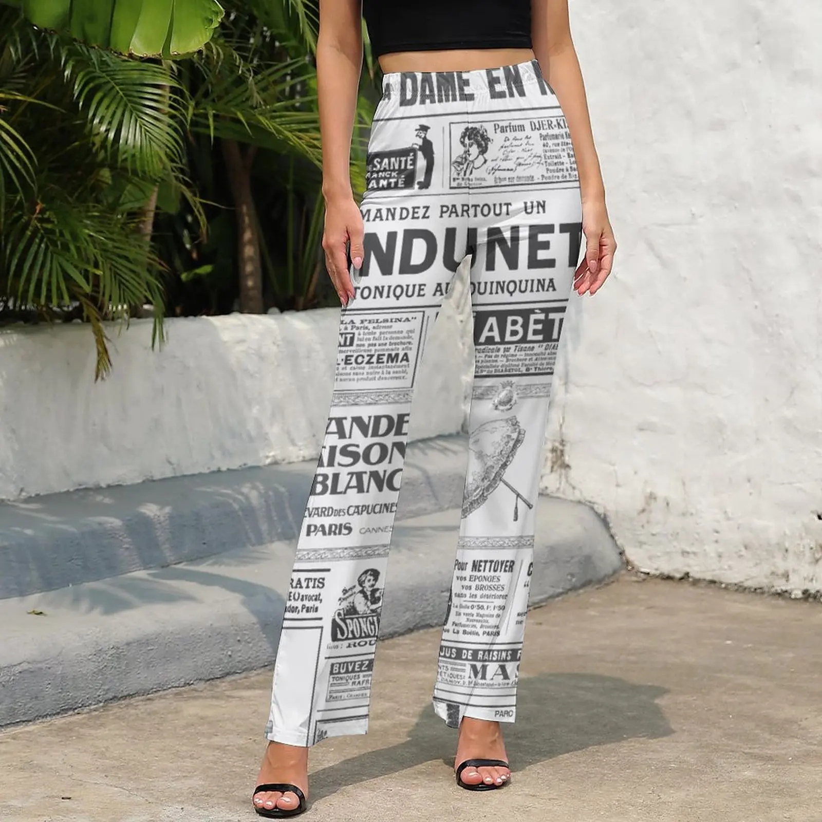 Cool Newspaper Pants Vintage Print Elastic Waist Kawaii Flare Trousers Summer Graphic Aesthetic Pants Birthday Gift