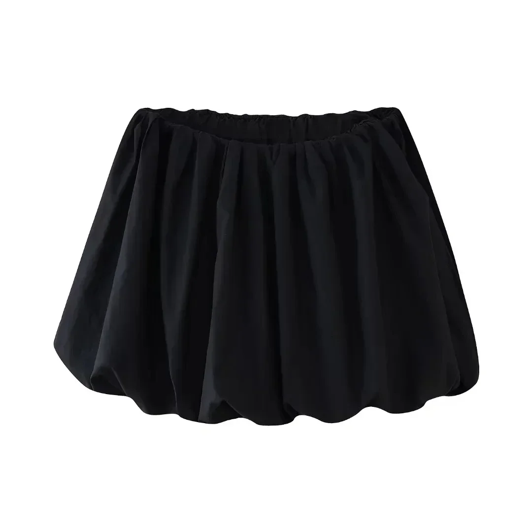 TRAF Puff Short Skirt Black Balloon Skirts For Women Summer Mini High Waist White Skirt Woman Ruched Casual Lantern Girls Skirt