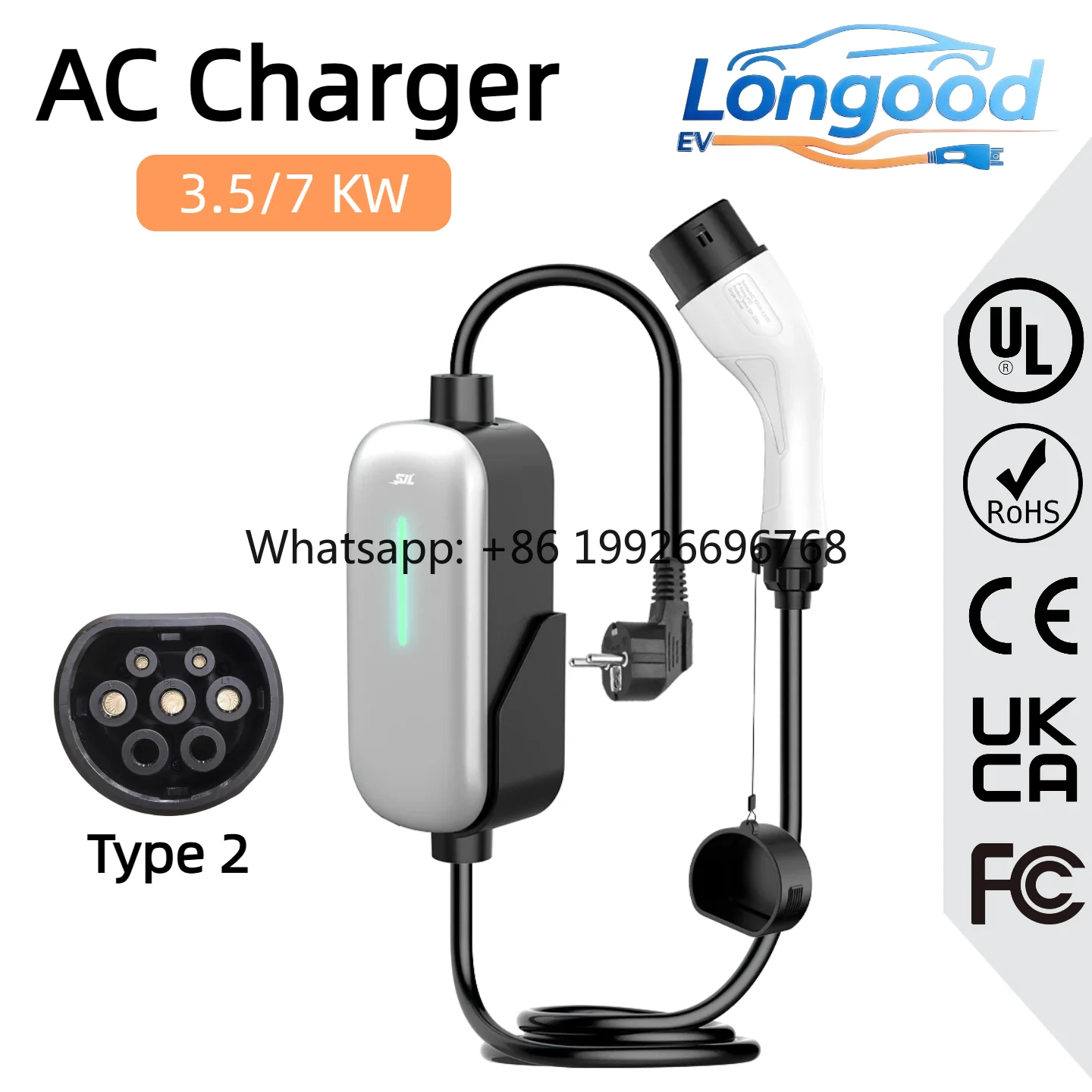 

Factory Price Type2 Portable AC EV Charger LED Indicator Light 250V 3.5KW 7KW